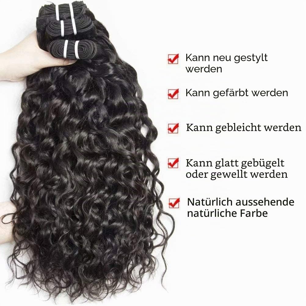 Water Wave Human Hair Bundles(14 16 18 Zoll) Brasilianisches Curly Human Hair 100% Unprocessed Virgin Menschliche Haar Extensions Echthaar natürliches Schwarz