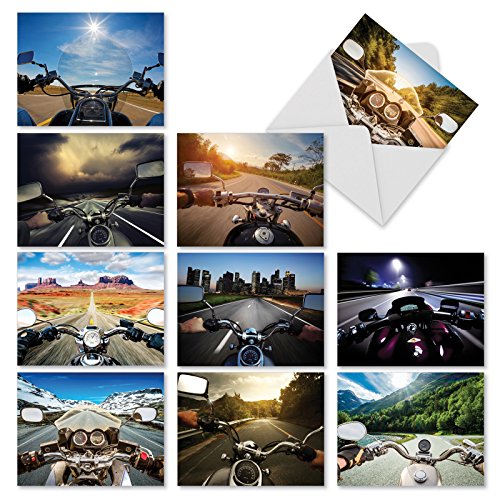 The Best Card Company - 10 Assorted Greeting Cards Blank (4 x 5.12 Inch) - All Occasion Vehicle Notecard Set - Vroom With A View M2356OCB
