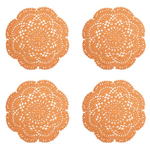 Phantomon Deckchen, 20,3 cm, rund, Spitze, handgefertigt, 100% Baumwolle, gehäkelte Untersetzer, 4 Stück, gelb – Ansicht 1