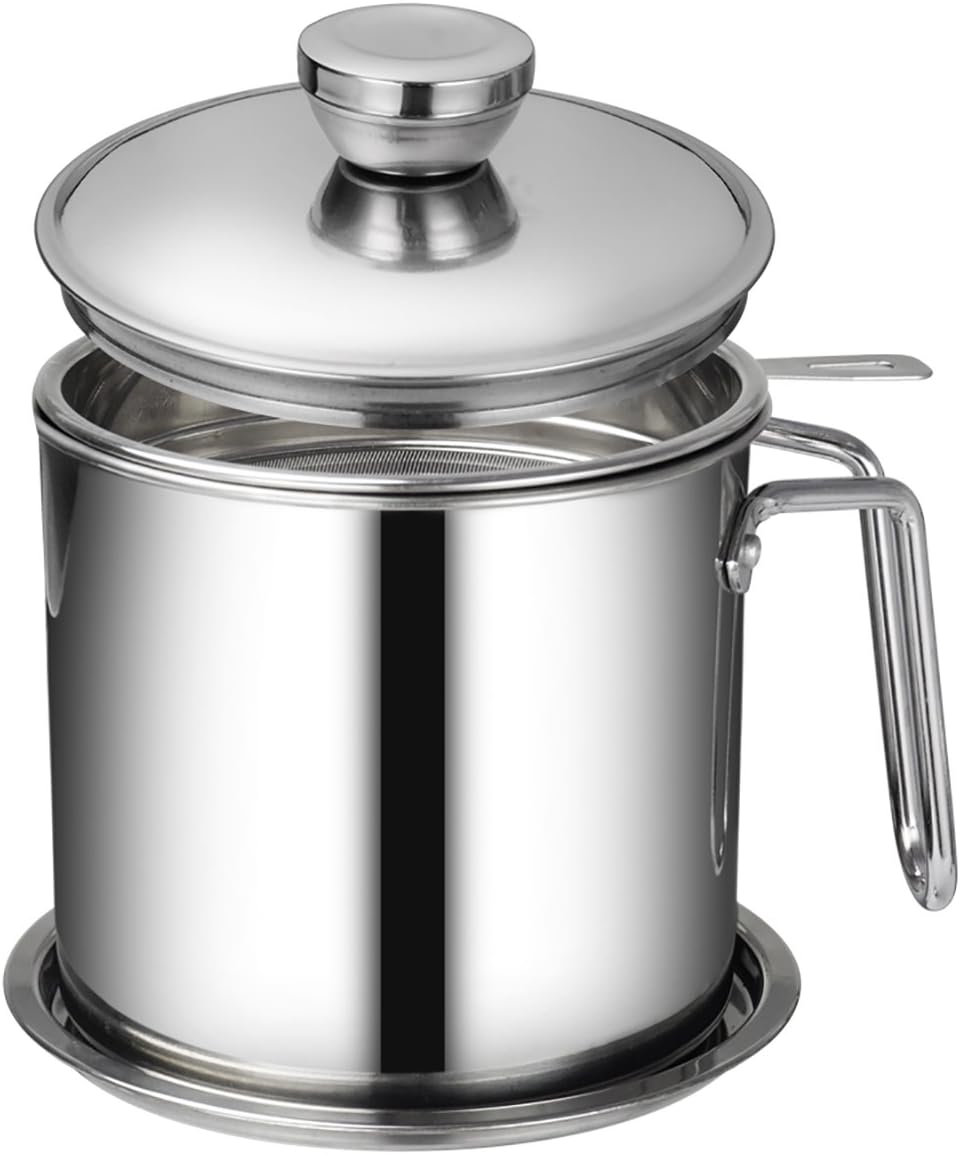 Oil Storage Grease Keeper, Grease Strainer Pot Grease Container with Mesh Strainer