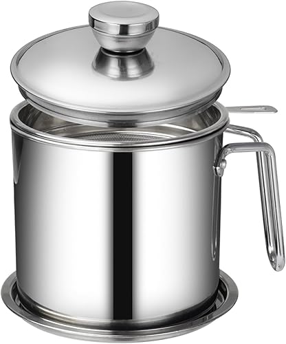 Contenedor de grasa de acero inoxidable con separador Colador de aceite de cocina de tocino duradero y lata de grasa de cocina para reutilizar