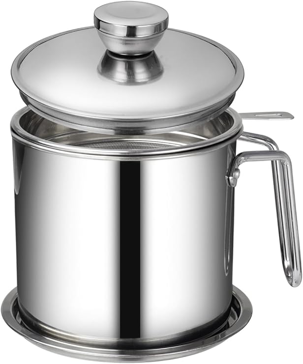 Oil Storage Grease Keeper, Grease Strainer Pot Grease Container with Mesh Strainer Jumbo Grease