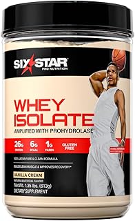 Six Star Whey Protein Isolate, 100% Whey Isolate Protein Powder, Whey Protein Powder for Muscle Gain, Post Workout Muscle Recovery + Muscle Builder, Vanilla Protein Powder (20 Servings)
