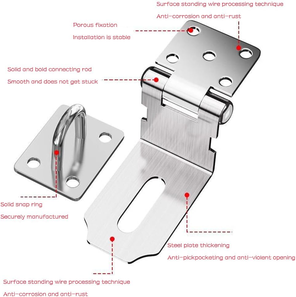 WANLIAN Heavy Padlock Hasp Duty,4 Inch 90 Degree Door Lock, Stainless Steel Safety Angle Locking Latch for Push/Sliding/Barn Door