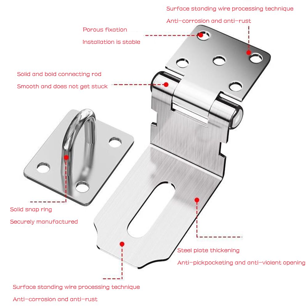 Heavy Padlock Hasp Duty, Scrocco Hasp per porta a 90 gradi, Chiusura a scatto con angolo di sicurezza in acciaio inox per Push/Sliding/Barn Door, Nichel satinato a più spessore