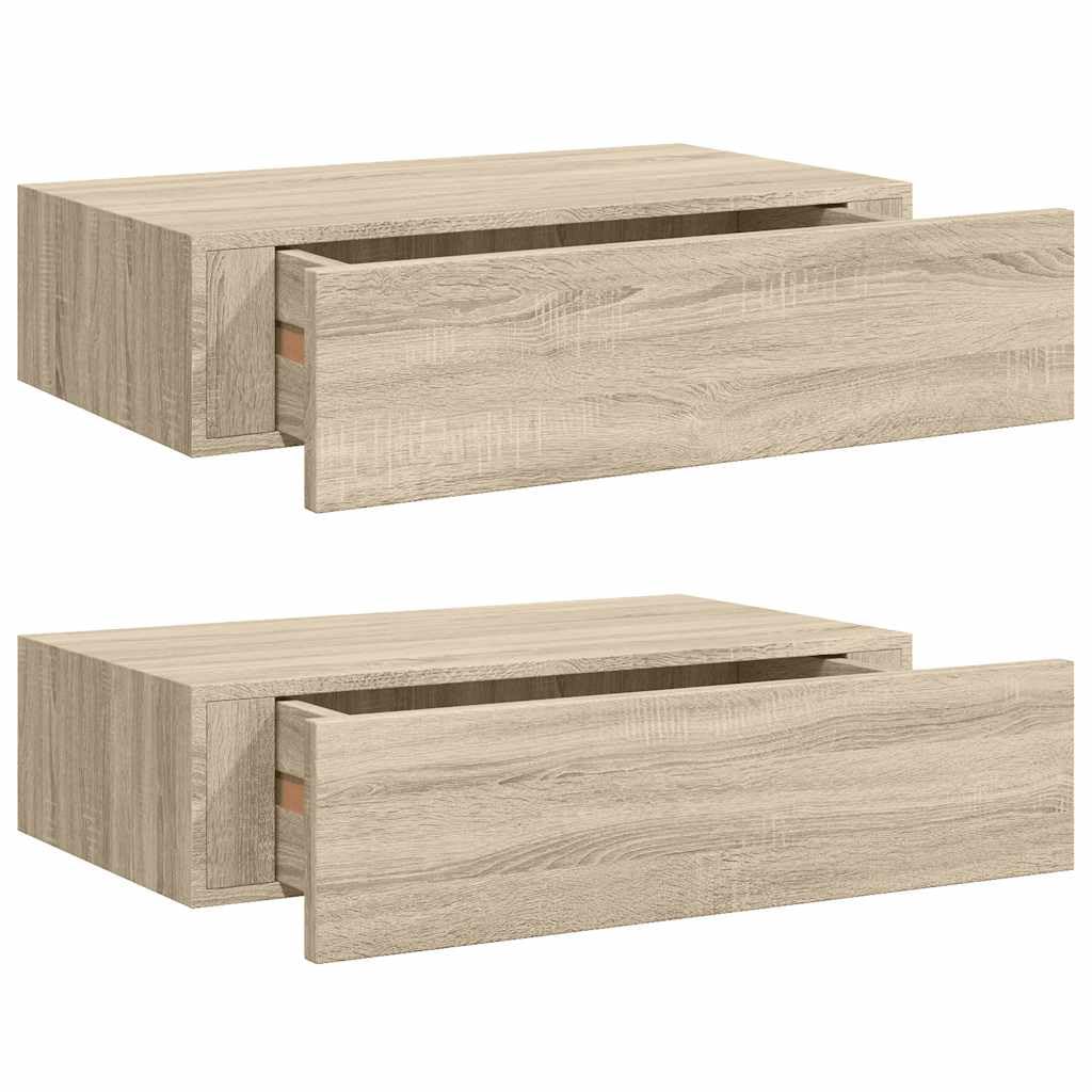 vidaXL 2x Wall-mounted Drawer Shelves Home Decor Living Room Furniture Wall Cabinet Shelf Floating Cabinet Shelving Ledges Unit MDF Oak