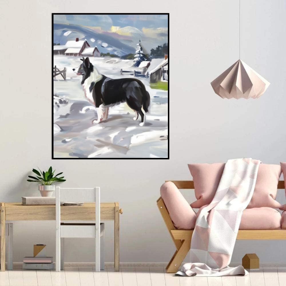 Paint by Numbers Border Collie Dog DIY Acrylic Painting Kit with Brushes Pigment Oil Painting Artwork Adults Beginners Wall Decor 20x24inch(50x60cm) Frameless