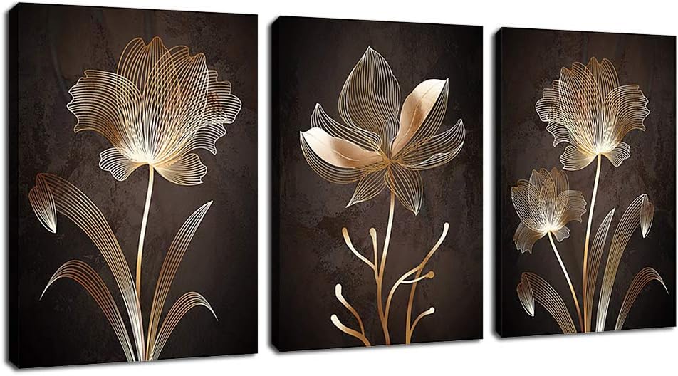 Abstract Wall Art Brown Flowers Canvas Pictures Contemporary Minimalism Abstract Flower Artwork for Bedroom Bathroom Living Room Wall Decor 12" x 16" x 3 Pieces