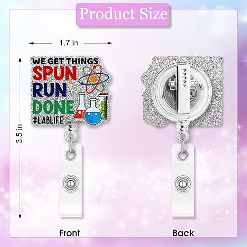 Miniatura 2 de Spun Run Done Lab Life - Carrete retráctil con purpurina plateada con clip, divertido soporte para tarjetas de identificación científica, regalo