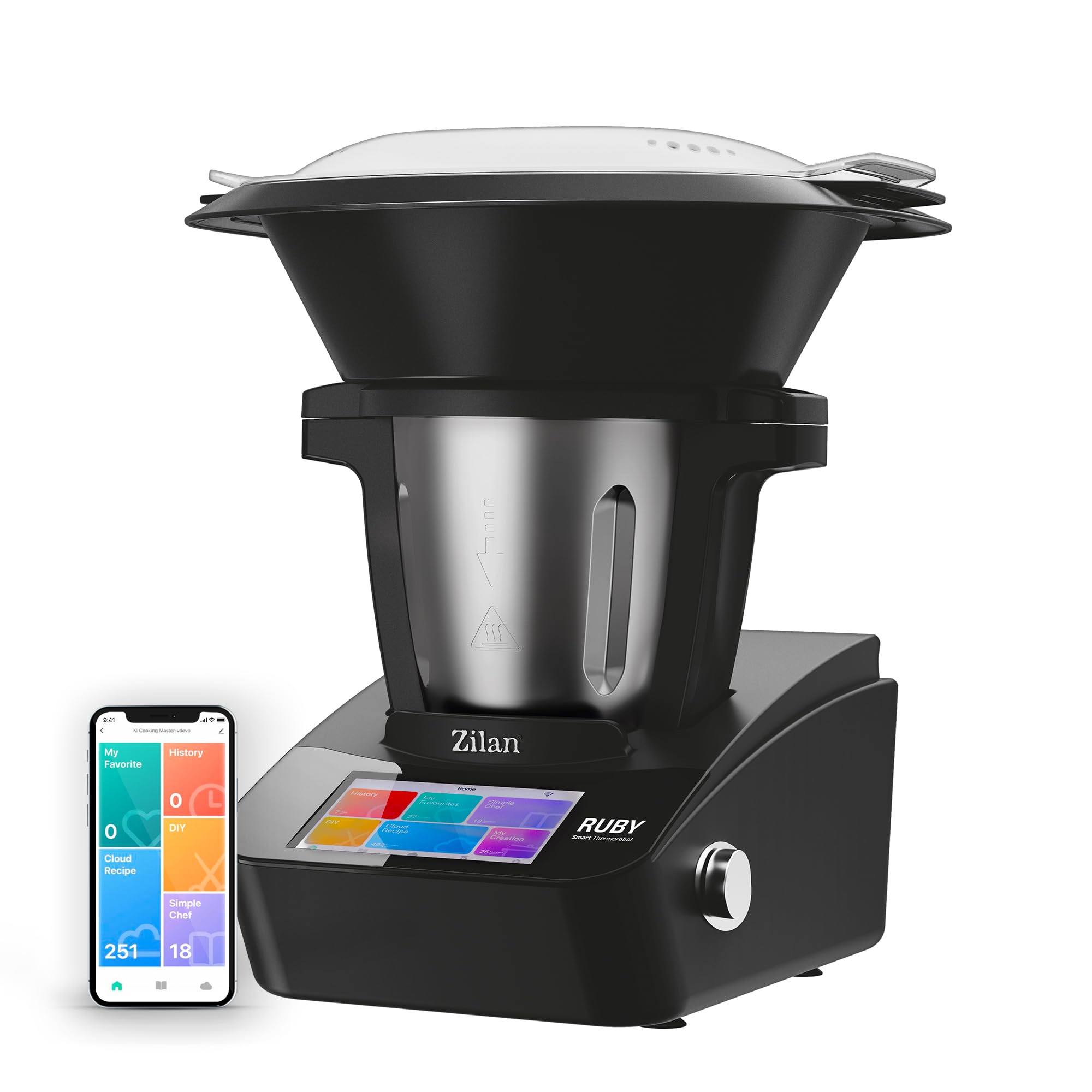 Zilan RUBY Thermorobot, Robot de Cocina Multifunción Wi-Fi, 18 Funciones, pantalla táctil TFT a color de 7", Báscula integradar, control mediante aplicación, 4,7 L,1700W