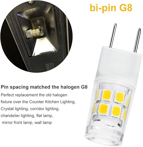 Miniatura 5 de Bombilla LED G8 de 2.5 W, luz blanca diurna, base G8 bi-pin xenón tipo JCD LED de 120 V 20 W, bombilla halógena de repuesto para iluminación de