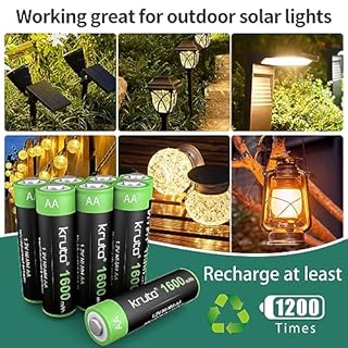 Kruta 20-Pack Rechargeable AA Batteries Pre-Charged, 1600mah NiMH Rechargeable AA Solor Batteries Double A Battery for Outdoor Solar Lights and Household Devices