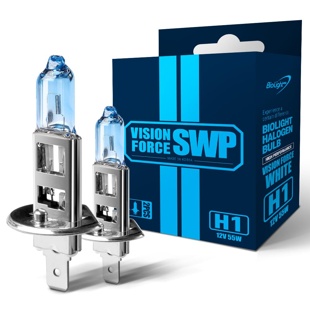 BIOLIGHT KM SWP H1 Halogen Headlight Bulbs, 5000K 55W Bright White Fog/Driving Light Bulb (H1 2PACK)