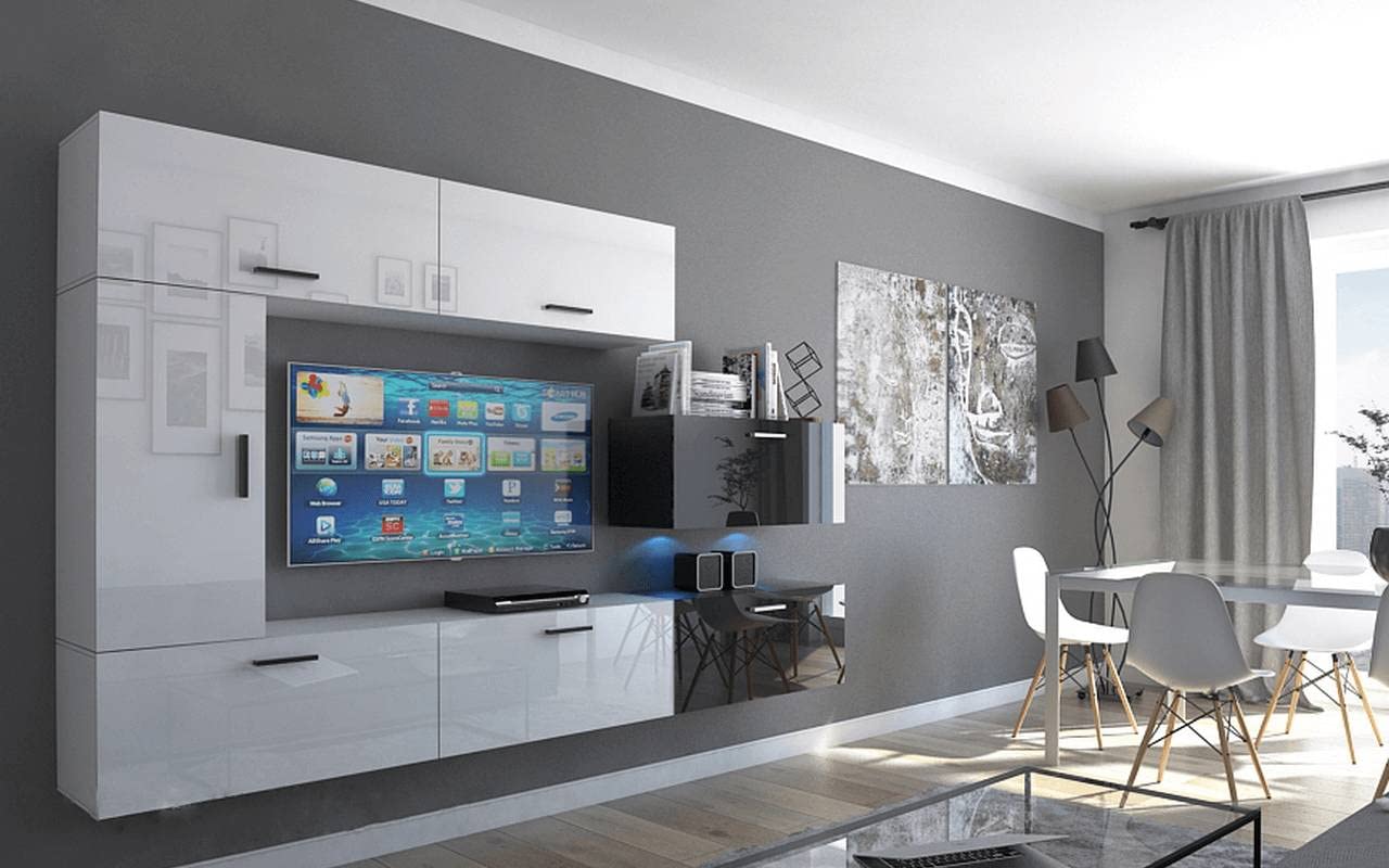 Furnitech C10 Future Parete attrezzate, Soggiorno moderno, Set mobile TV, Base porta TV (Led blu, C10/HG/BW5 1B)