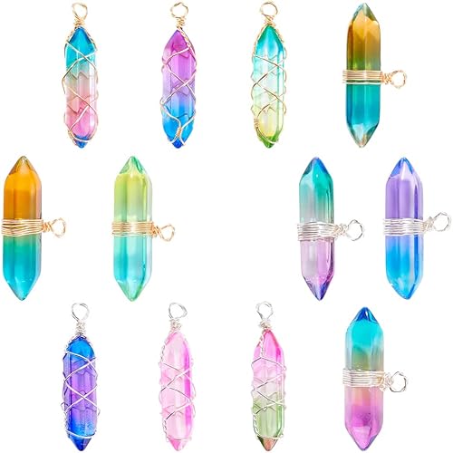 arricraft 12 colgantes hexagonales de cuarzo con forma de bala, dijes de cristal envueltos en alambre de piedras preciosas de cristal para hacer