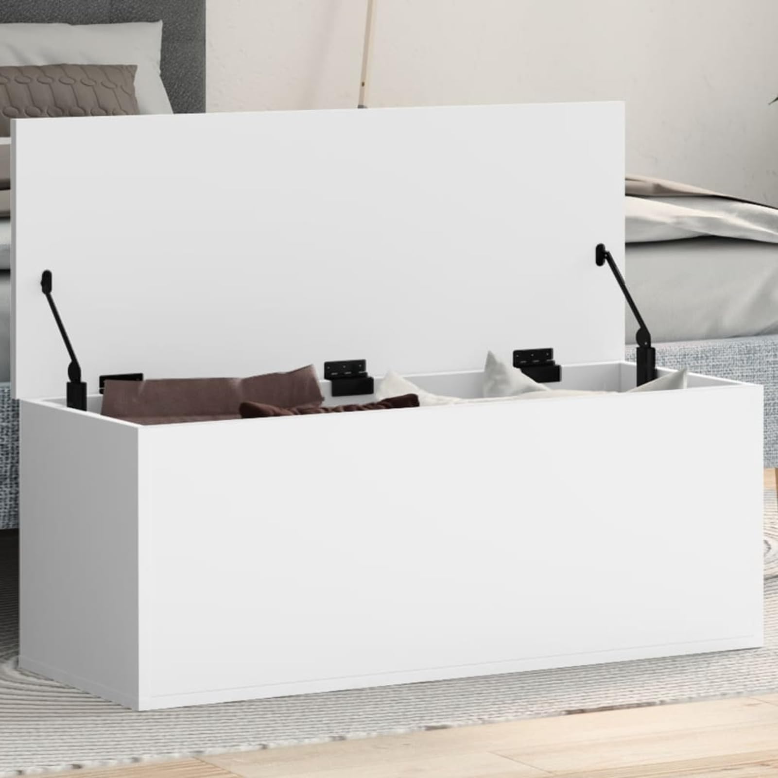 Homgoday Truhe mit Deckel Holztruhe Aufbewahrungstruhe Aufbewahrungsbox Spielzeugkiste Kissentruhe Aufbewahrungskiste für Flur Schlafzimmer Wohnzimmer Weiß 90x35x35 cm Holzwerkstoff