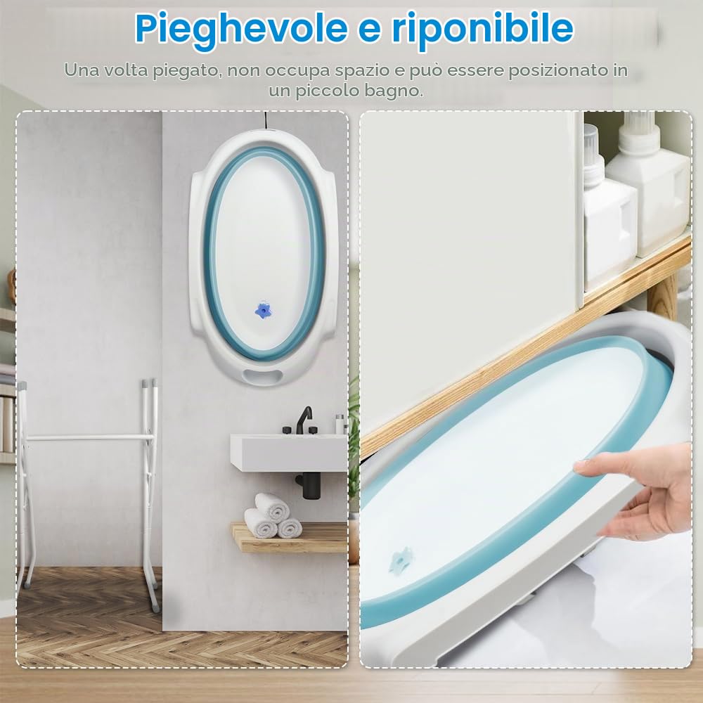 OHMG Vasca da bagno per neonati,pieghevole con supporto antiscivolo,per neonati,vaschetta bagnetto neonato,vasca neonato bagnetto,fasciatoio con vaschetta bagnetto (Verde -66 * 61 * 82cm)