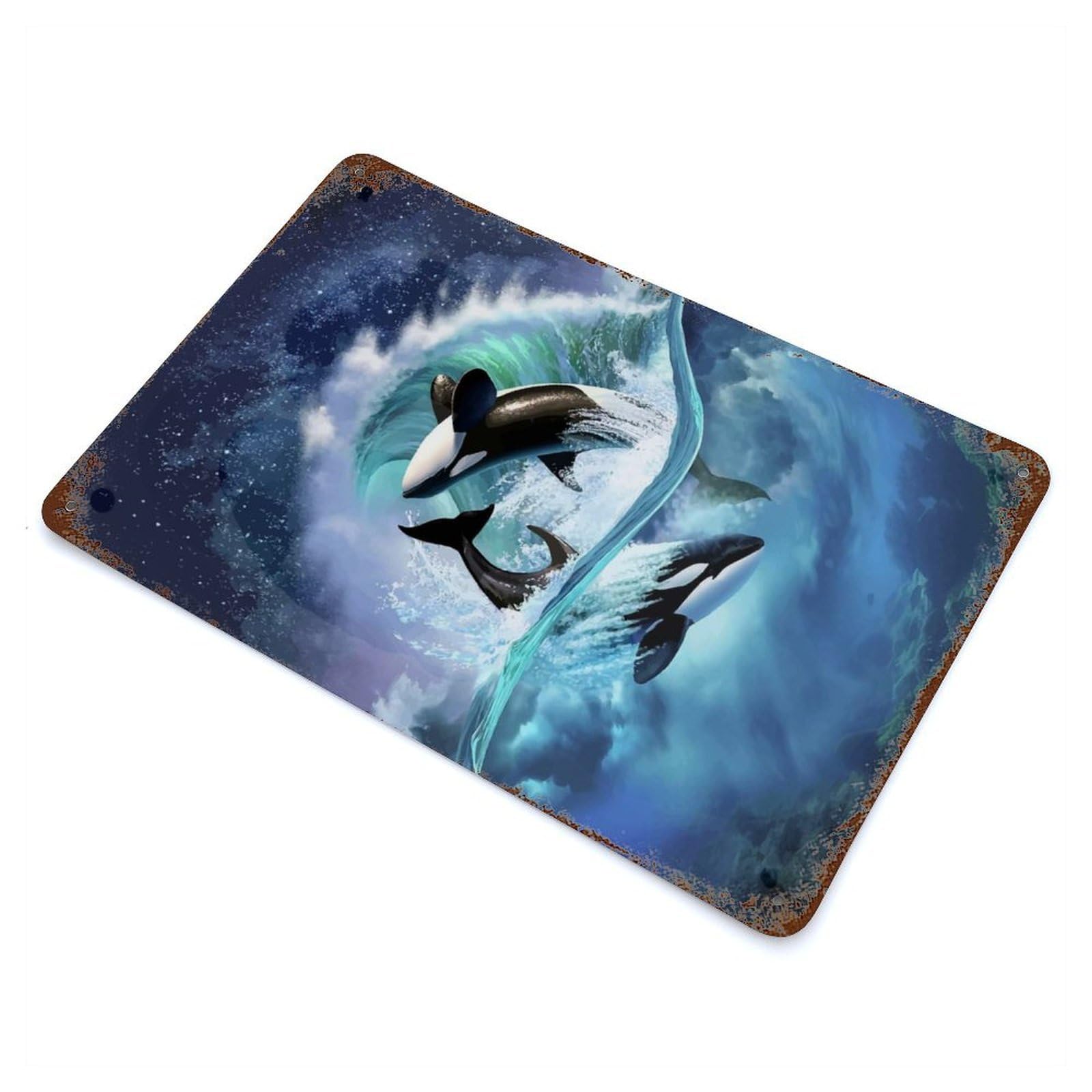 Orca Wave Vintage Rust Metal Sign 11.8"x7.9", for Pub, Kitchen And Man Cave Decor, Rustic Home Decor