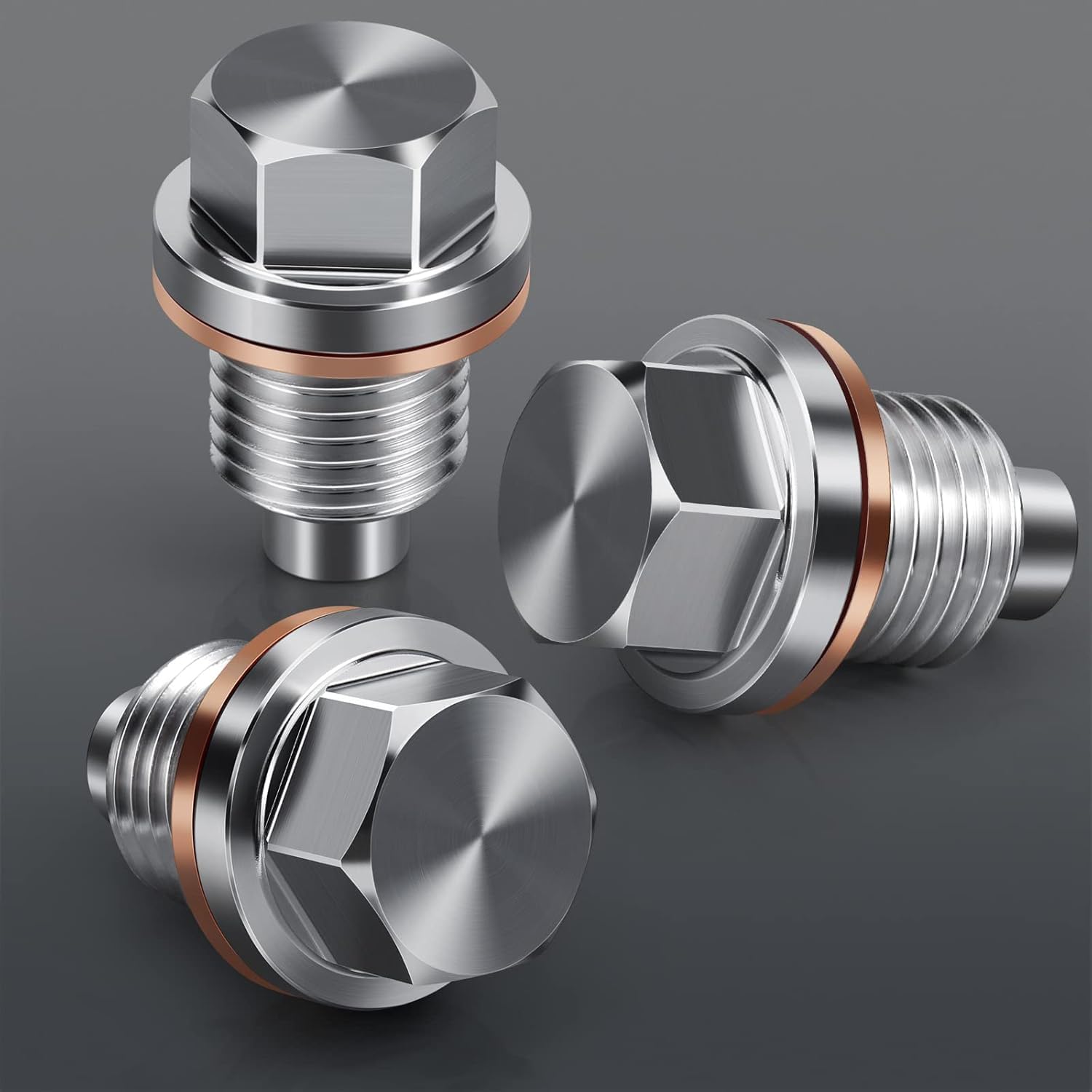 M12 x 1.25 Magnetic Aluminum Oil Drain Plug with Copper Gasket Crush Washer Anti Leakage Seal Automotive Replacement Engine Oil Drain Plugs Replacement for Most Toyota, Lexus, Nissan, Infiniti