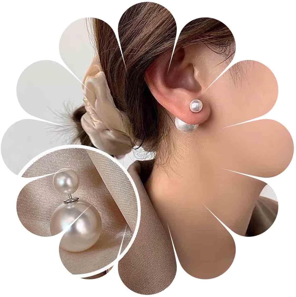 Boho Pearl Ear Jacket Earrings Vintage Pearl Earrings Silver Front Back Earrings Double Side Pearl Stud Earrings Jewelry for Women
