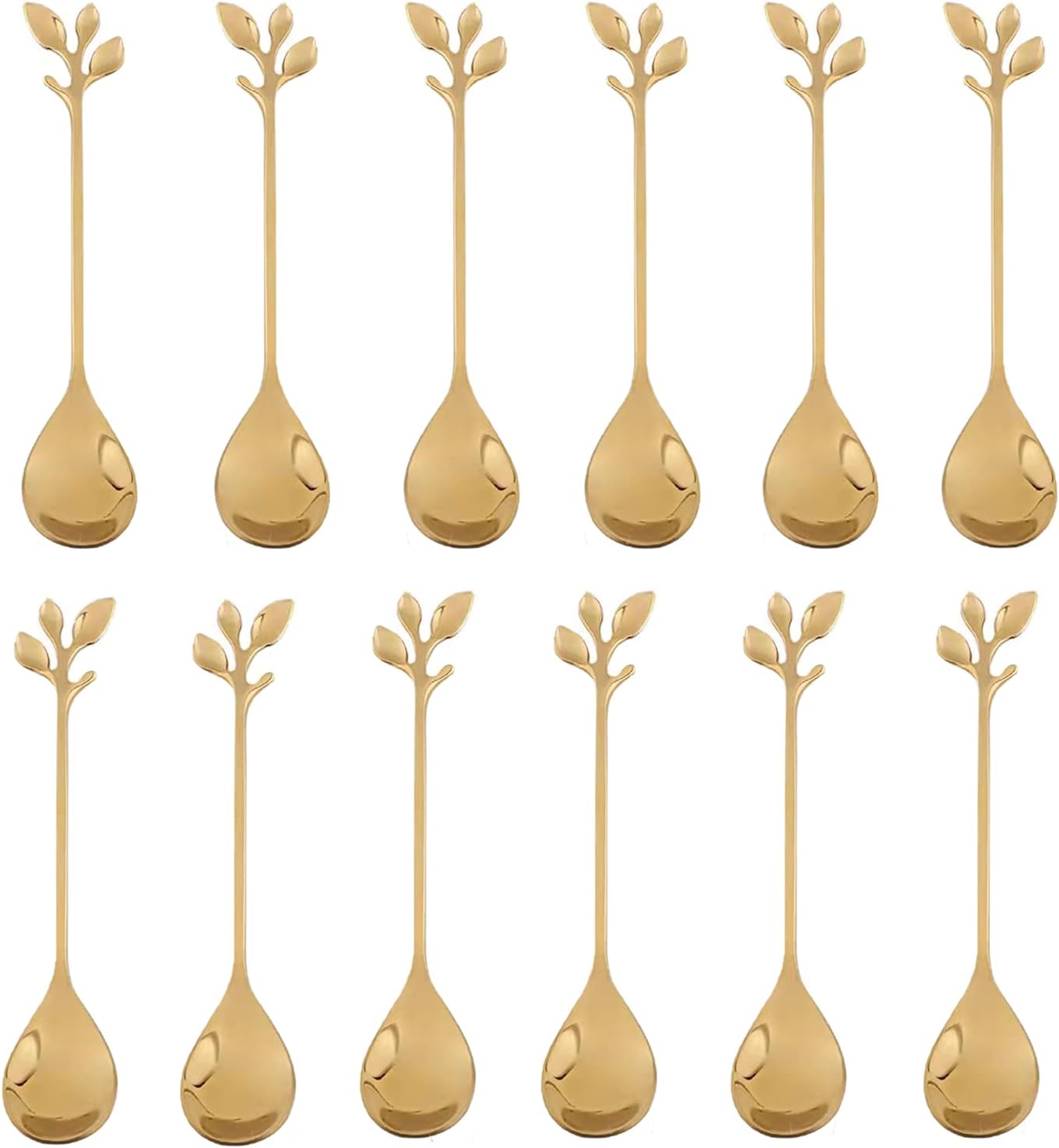 Gold Leaf Coffee Spoon Soup Spoons Sugar, Ice-Cream Tea Stirring 4.8 Inches Retro Dessert Demitasse Espresso Cutlery Kitchen Tableware-Set of 12