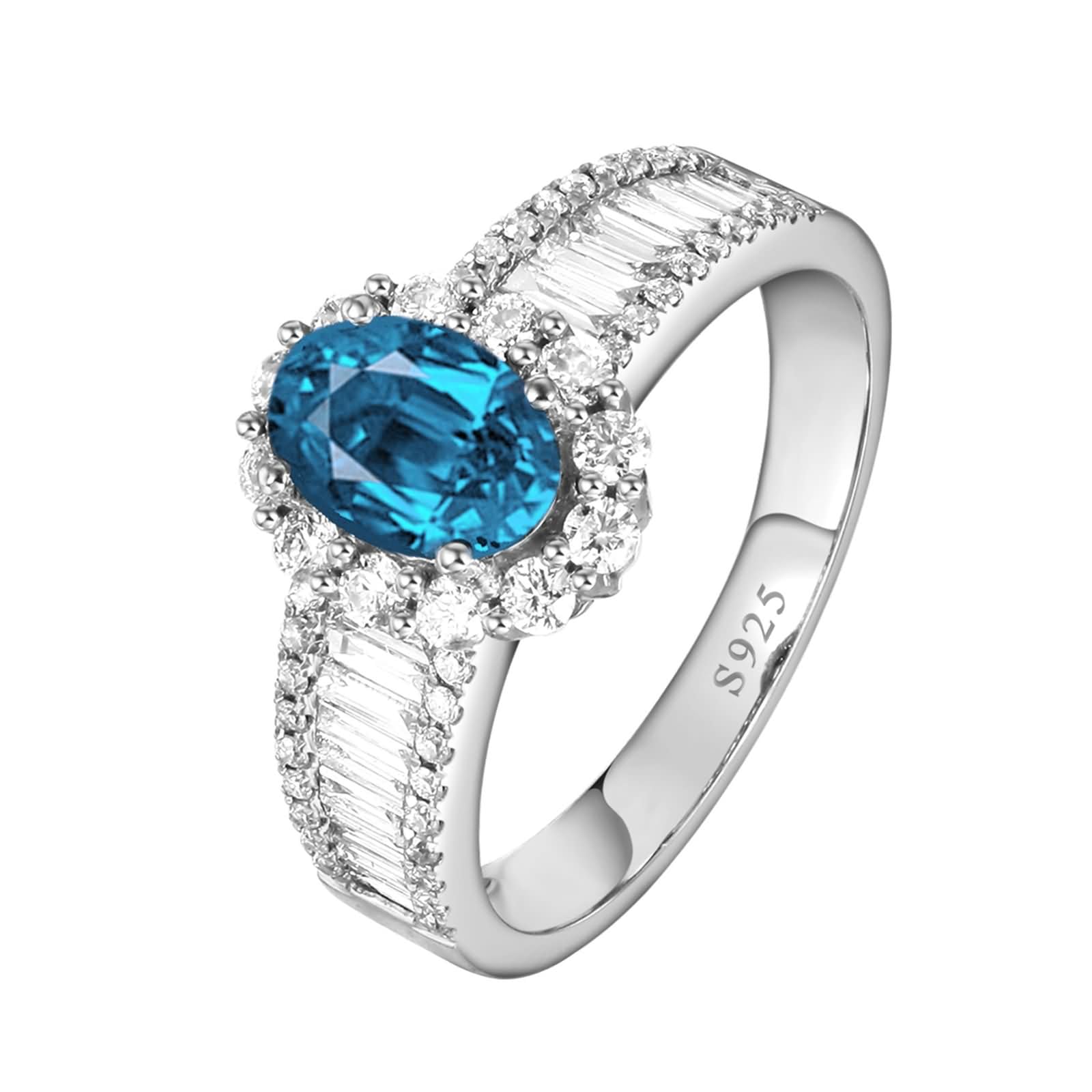 Anelli Fidanzamento Argento Donna 925,Anelli di Matrimonio 4 Griffe con Oval e Fiore Zirconia Cubica Azzurro Anello Donna Matrimonio Argento