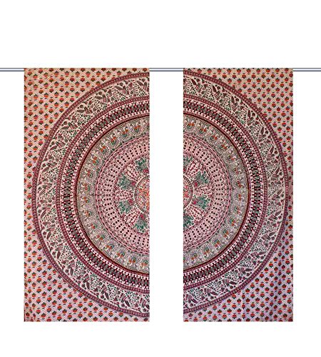 GANESHAM HANDICRAFTS Cortina de mandala india para colgar en la pared, cortina india, decoración de habitación gitana, tratamiento de ventana, cortina de mandala decorativa bohemia