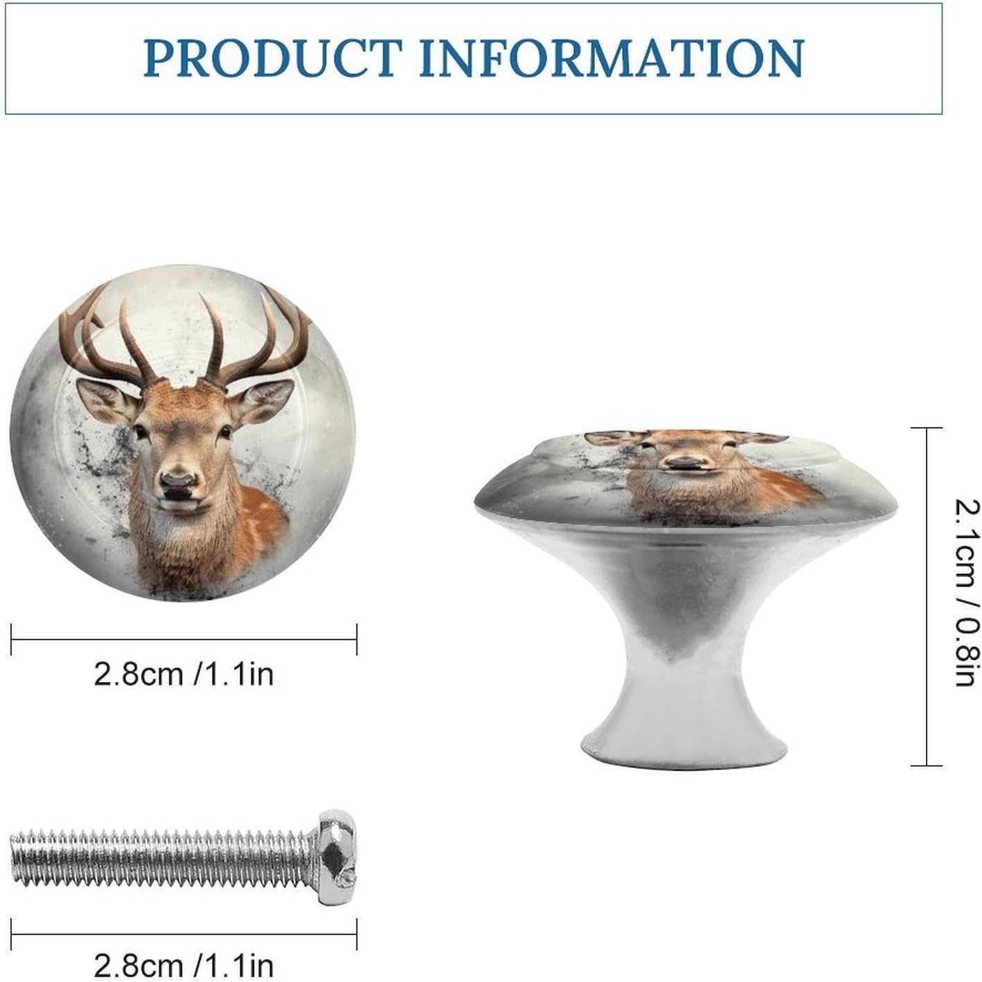 Animal Deer Round Cabinet Knobs for Home, Smooth Drawer Pulls image 2