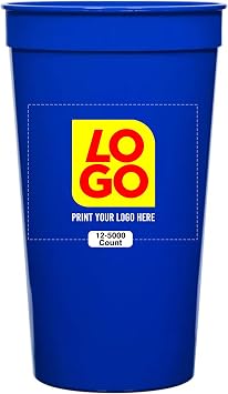 12 Pcs Multi Color Print Custom 32oz Stadium Cups, Reusable Party Cups For Birthday, Wedding, Events, or Brand Promotion Reflex Blue