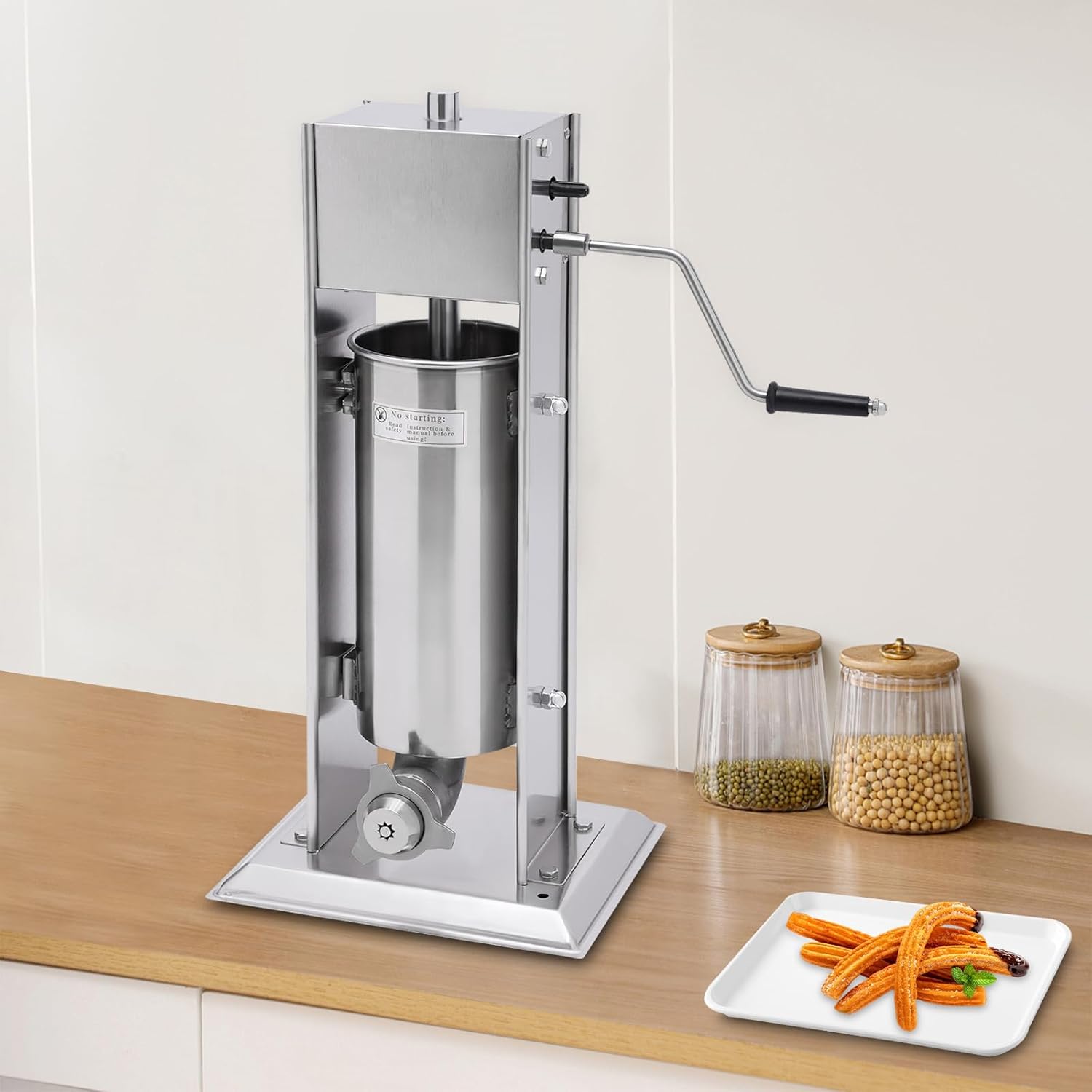 Commercial Churros Maker, 5L Stainless Steel Churros Maker, Manual Spanish Churros Donuts Making Machine Vertical Churro Machine with 4 Nozzles for Home Restaurants Bakeries