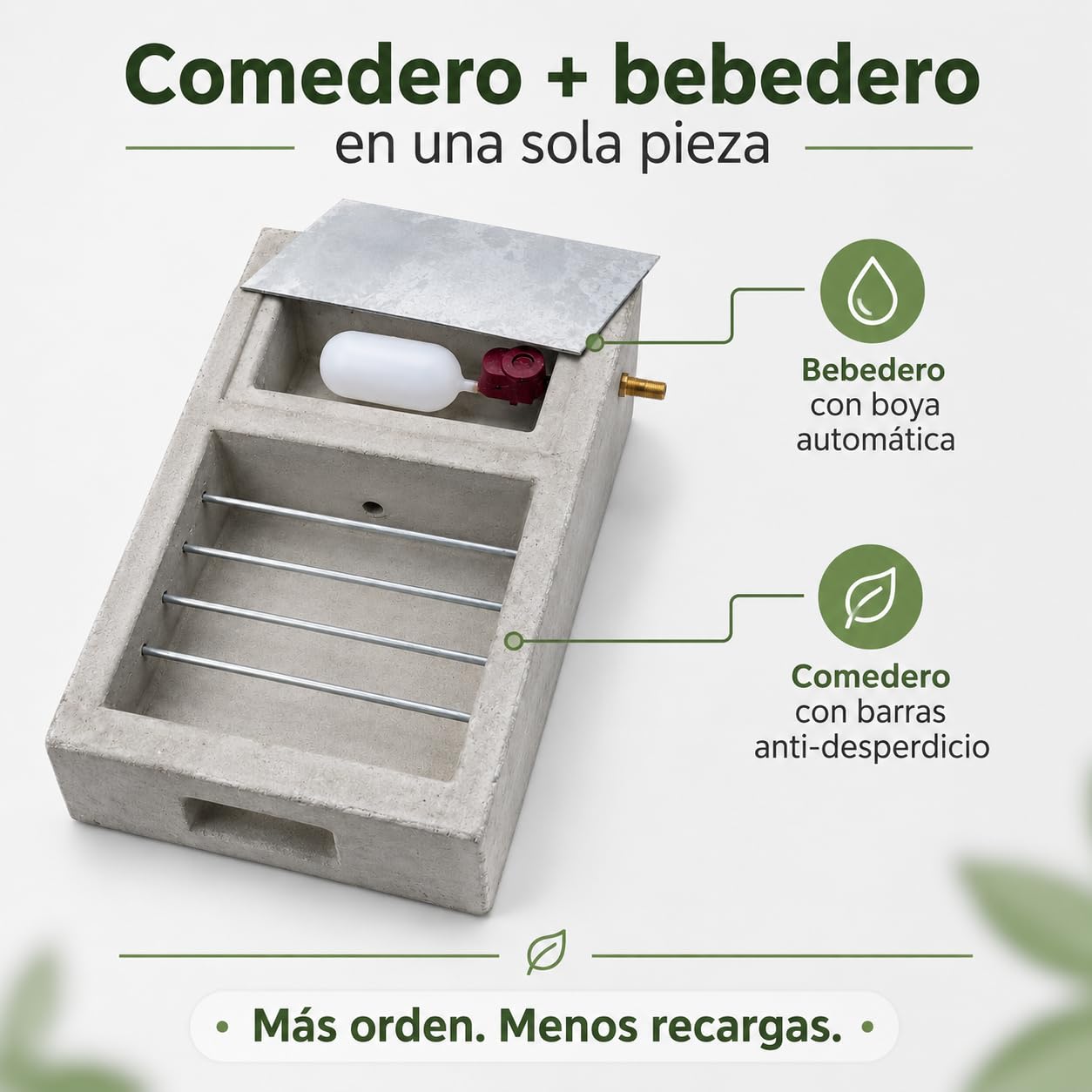 Comedero y Bebedero para Aves de Hormigón | Anti Vuelcos y Derrames | Exterior Resistente | para Gallinas, Palomas y Aves | Vegara Stone 40x25 cm