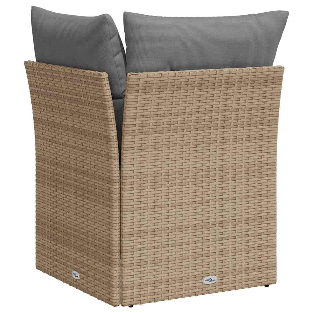 Divano ad angolo da giardino con cuscino in beige, in polyrattan intrecciato, mobili modulari per esterni con vano portaoggetti e sacchetto impermeabile, rivestimenti rimovibili, telaio in