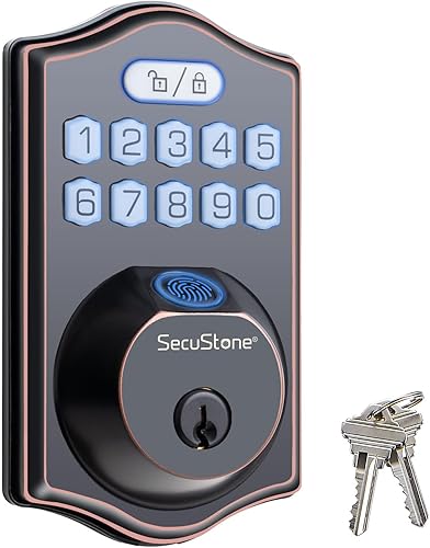 Miniatura 7 de Secustone Cerradura inteligente  Cerradura de puerta de entrada sin llave  Cerradura de cerrojo inteligente para puerta delantera con 2 llaves de