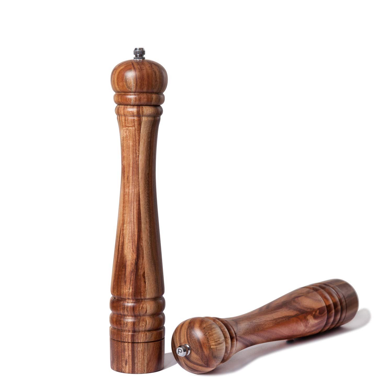 Salz- und Pfeffermühle Set, Gewürzmühlen 2er-Set, Salz und Pfeffer Mühle aus Akazienholz mit Keramikmahlwerk, H 30 cm