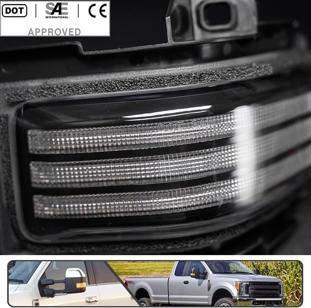 2Pcs Sequential LED Side Mirror Marker Light for Ford F150 2015-2023, F250 F350 F450 F550 Super Duty 2017-2023 Amber Dynamic Blinker Indicator Turn Signal Light White Driving/Running Light Clear Lens