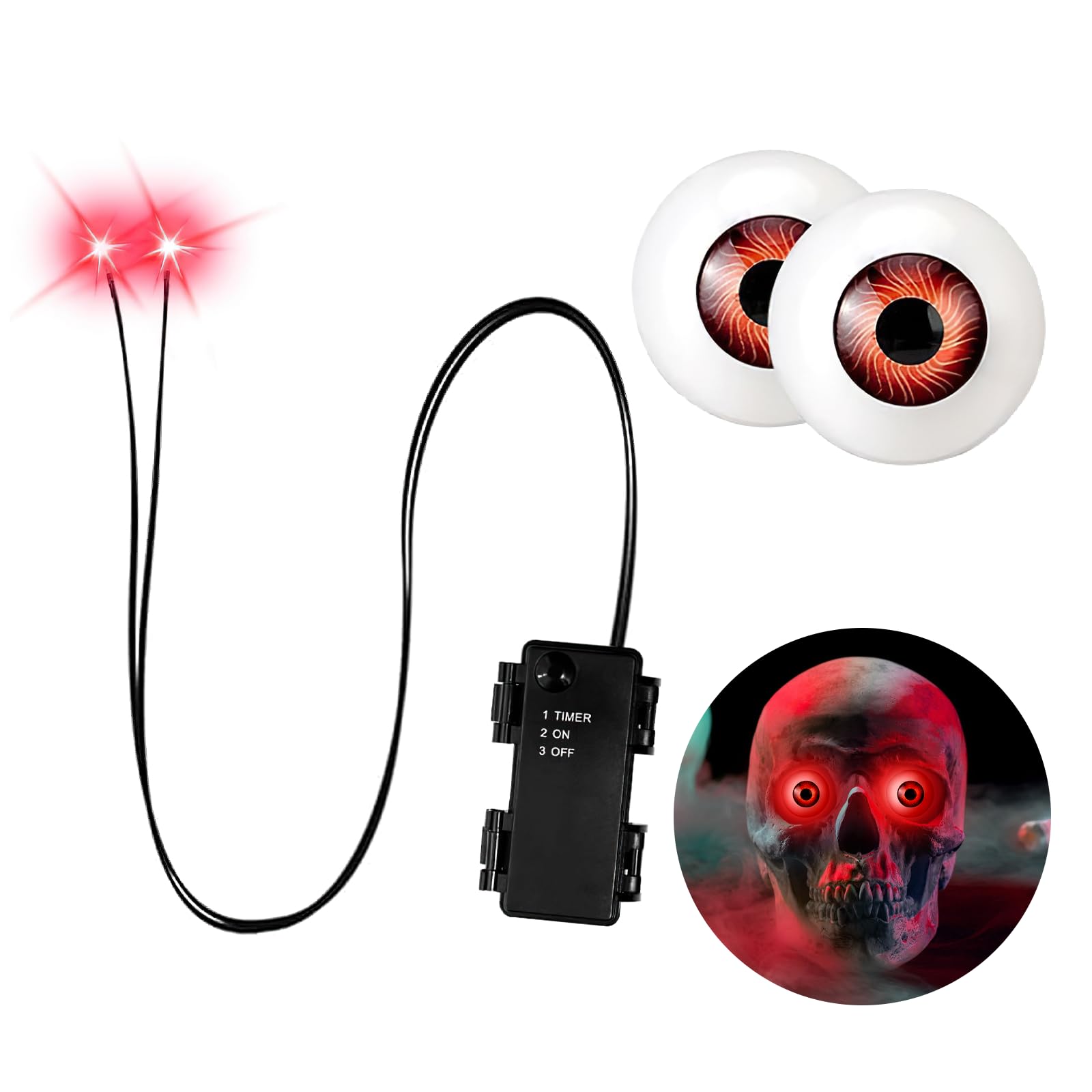 Świecące oczy LED na Halloween, dekoracje kostiumowe, maski Cosplay i czaszki (czerwone 2)