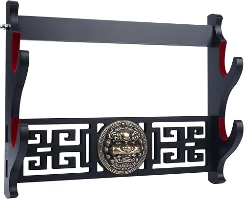 Soporte de pared Katana para espada, soporte acolchado de terciopelo Kirin de 2 niveles, soporte de Katana Samurái, soporte de exhibición de espada