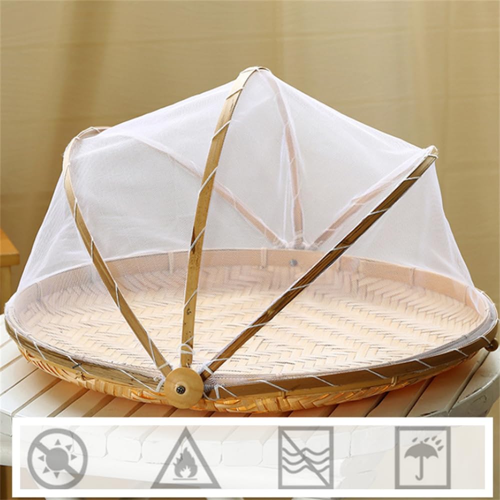 Handmade Bamboo Basket With Net Mesh Cover Kithen Bread Fruit Vegetable Food Container Outdoor Travel Picnic Dust Proof Basket - 15 - View #3