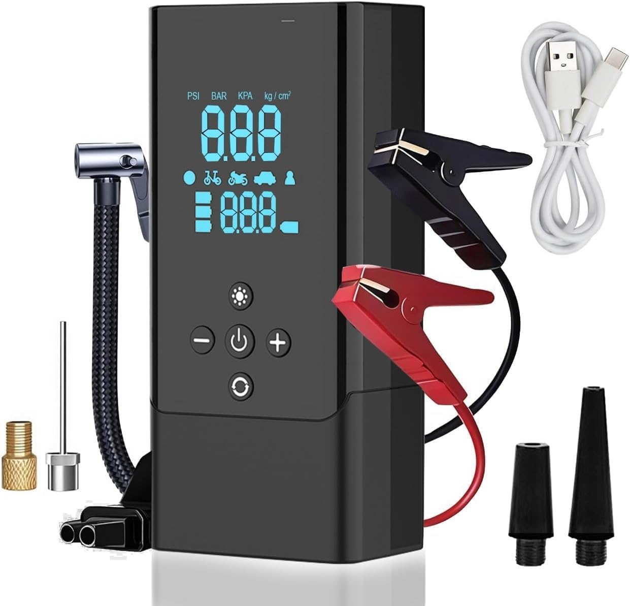 Car Battery Booster Jumper Starter 1000A with Air Compressor Tire Inflator 150PSI Car Battery Jump Leads Starter Car Tire Pump, (10L Gas/8L Diesel), Cell Power Bank Back Charger Emergency Light Torch