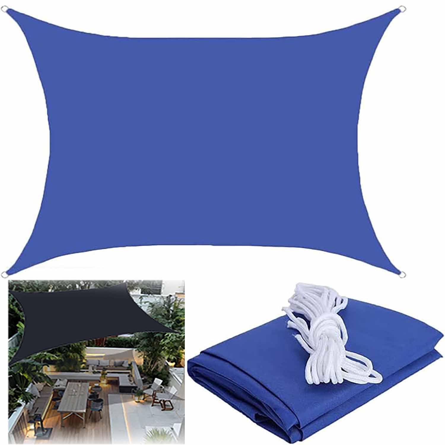 Ffsaacol Outdoor Patio Rectangle Sun Shade Sail with UV Block, Waterproof Sun Protection Shade Sail Canopy, Sun Sail Shade Canopy with Ropes, Easy Installation D, 13x16ft/4x5m