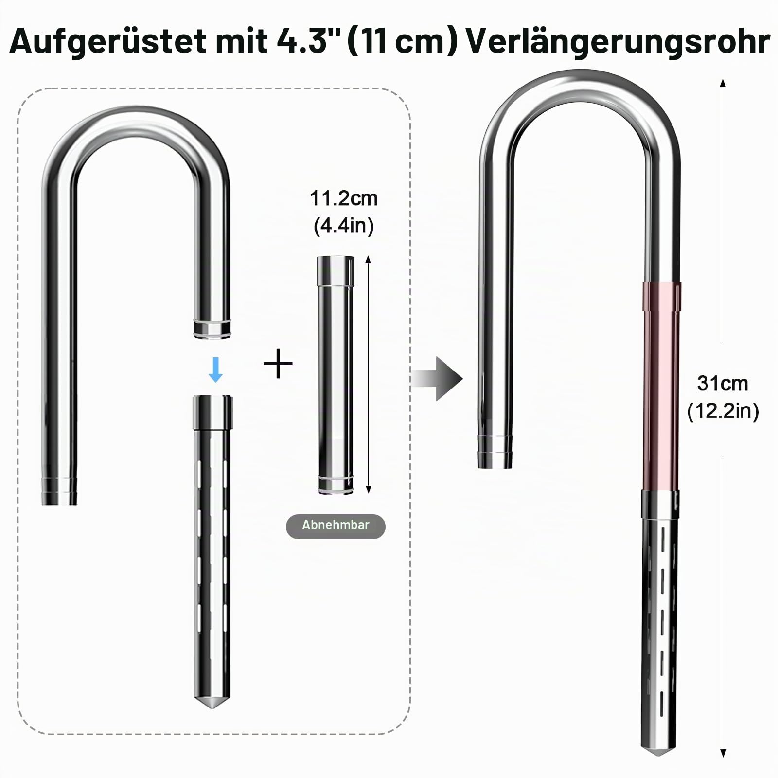 FZONE Edelstahl Lily Pipes Für Aquarium, Verbesserter Auslauf Mit Oberflächenskimmer Und Abnehmbarem 11 cm Verlängerungsrohr (16MM for 5/8'' Hose)