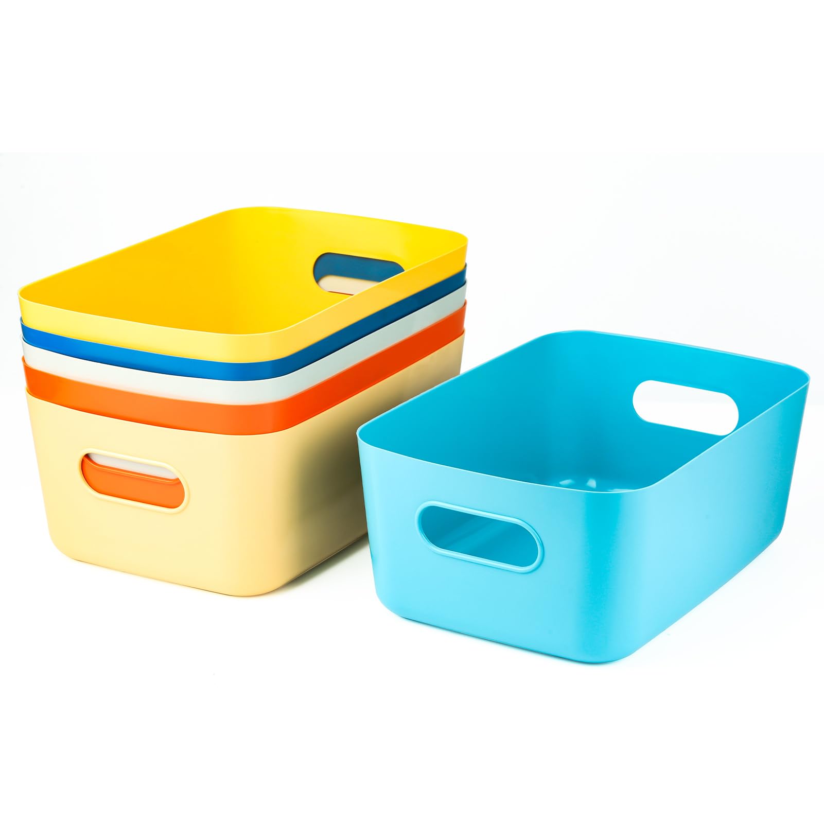 Plastic Storage Bins, 6 PCS Bright Colors Pantry Organizer Bins with