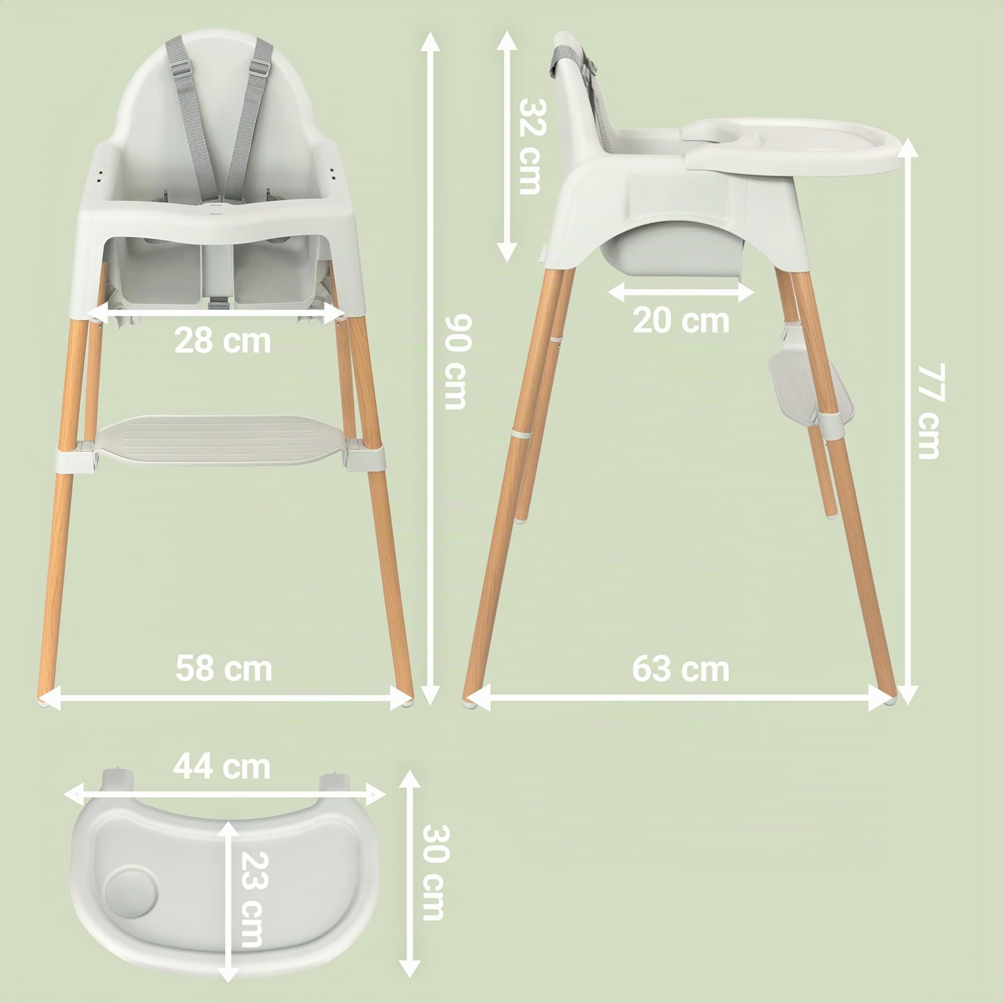 Zamboo Chaise Haute Bébé dès 6 Mois avec Tablette Amovible – Gris