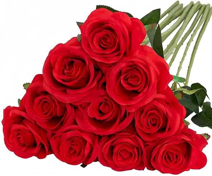 Amazon.com: FOTVEFLEIR Fake Red Rose 12Pcs, Faux Roses Bouquet ...