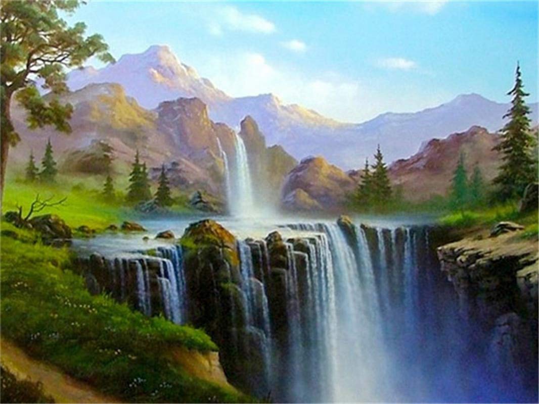 Diamond Painting Cascata 50x40 Cm - Kit Completo Con Diamanti Quadrati 5D