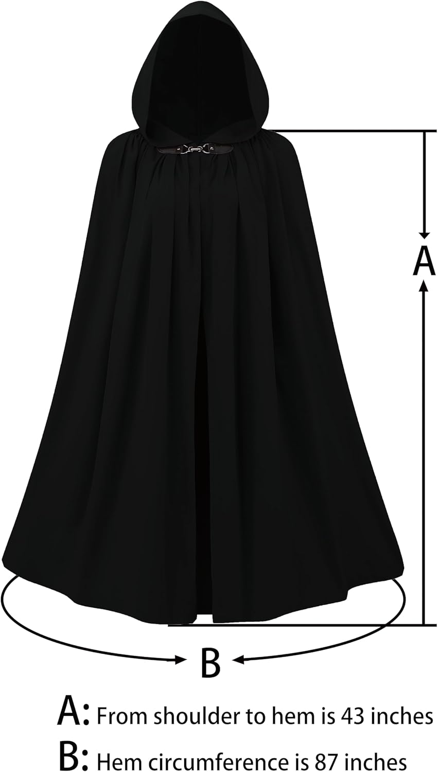 Unisex Medieval Hooded Cloak, Mens Womens Renaissance Cape Robe with Hood for Knight Halloween Cosplay Costume - Image 4