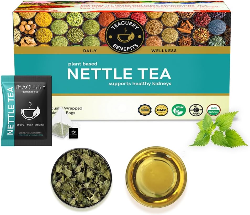 TEACURRY Nettle Leaf Tea Stinging (1 Month Pack, 30 Tea Bags) - Helps With Body Detox and Digestion -Himalayan Nettle Leaf Tea Bags, 45 Grams
