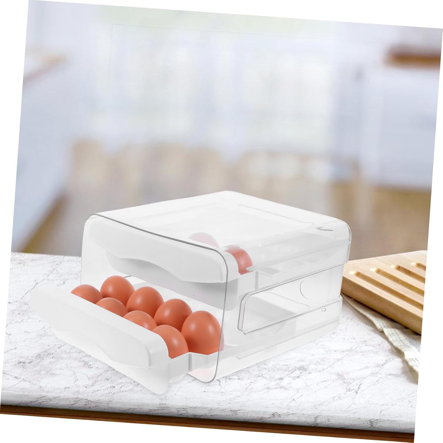 Transparent Egg Holder with Protective Lid Double Layer Refrigerator Egg Storage Box for Kitchen Drawer Organization for Freshness Maintenance and Versatile