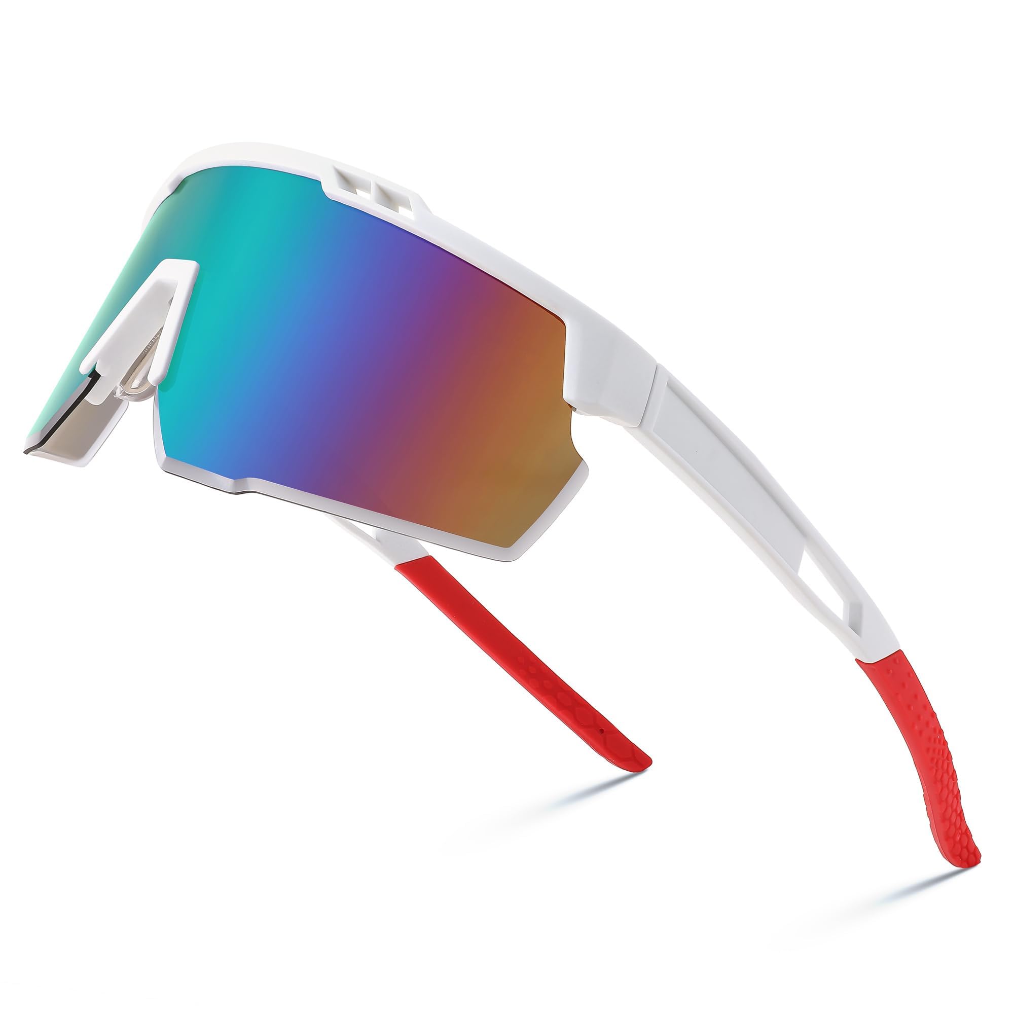 Karsaer Unisex Sports Mirrored Sunglasses For Men And Women, Uv400 Protection Cycling Goggles Golf Baseball Driving Fishing E1146, White Frame & Green Mirrored Lens, oversized-image-35