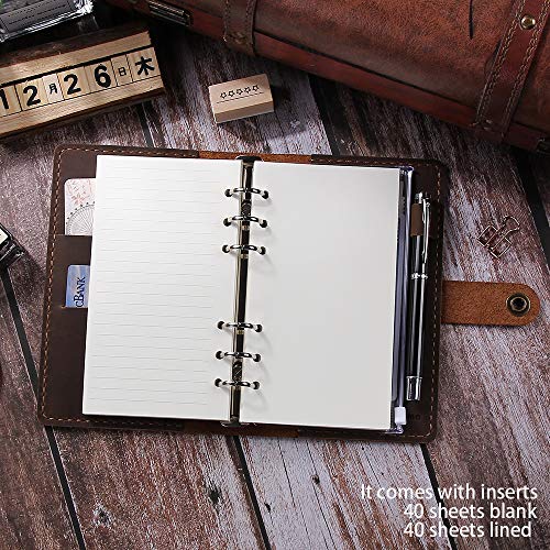 Carnet de notes cuir véritable marron A6 6 anneaux idée cadeau - 3